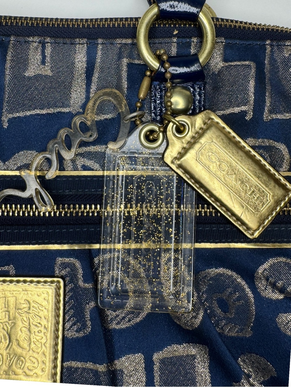 Coach Navy and Metallic Gold Signature Tote - Picture 2 of 16